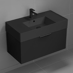 Floating Black Bathroom Vanity, Modern, 32 inch